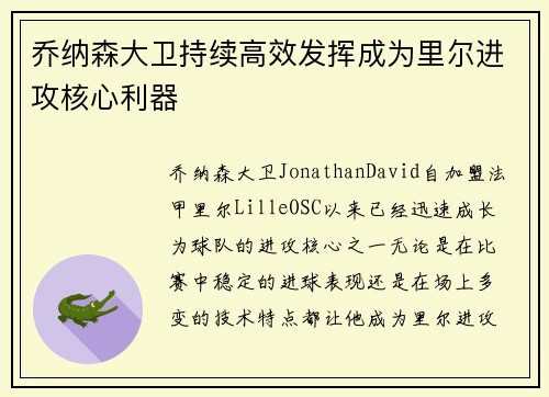 乔纳森大卫持续高效发挥成为里尔进攻核心利器 乔纳森大卫持续高效发挥成为里尔进攻核心利器